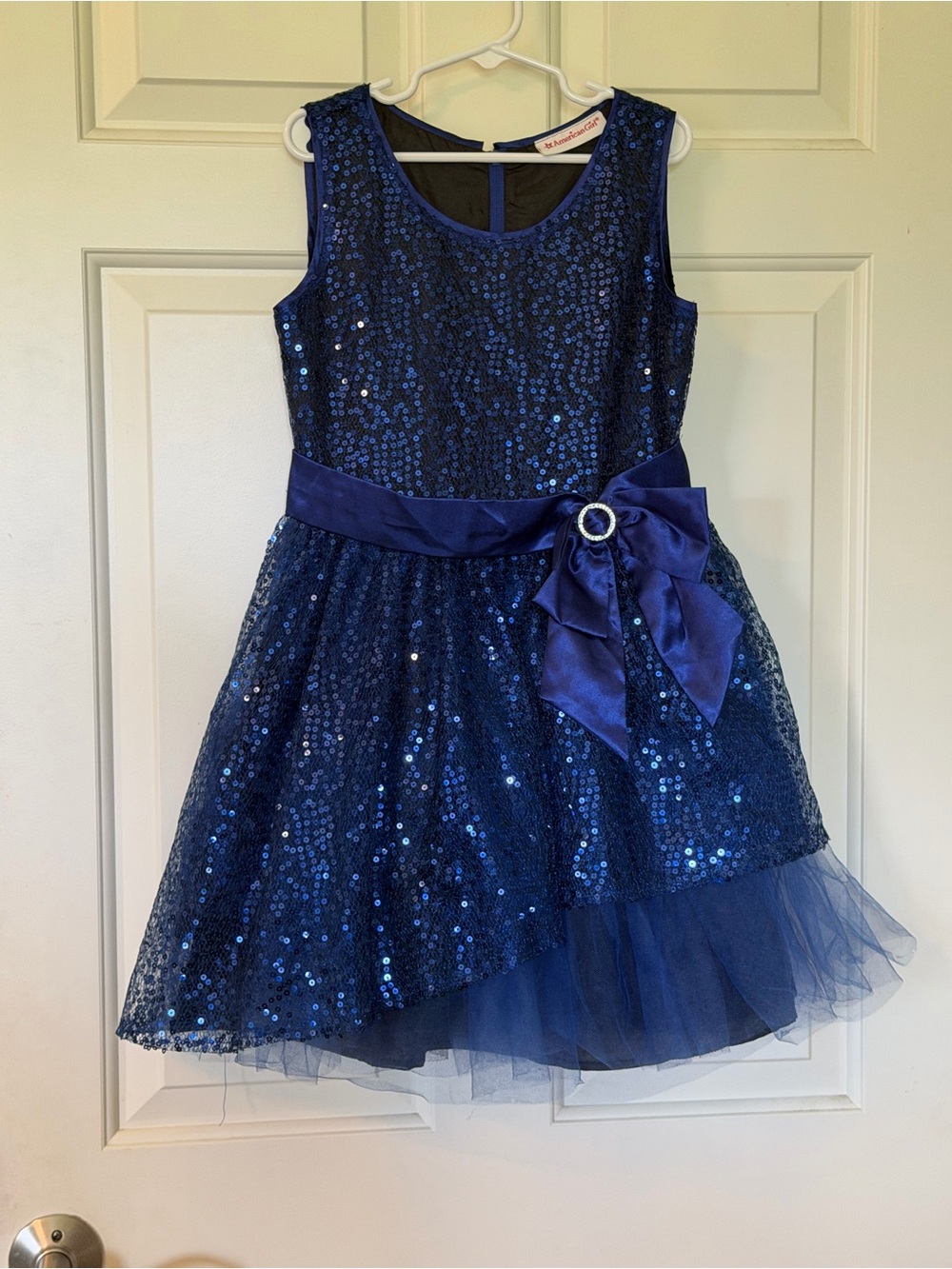 American Girl Navy Blue Sequin Party Dress with Satin Bow